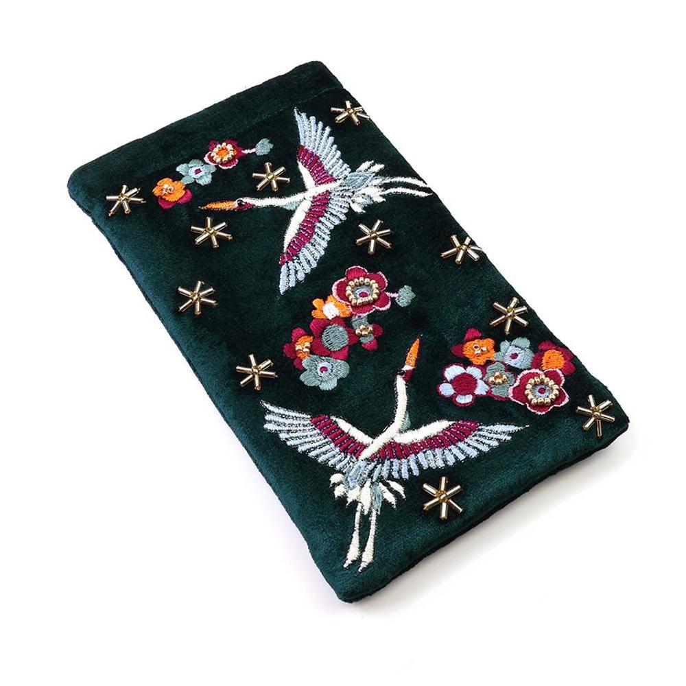 Peace of Mind Glasses Case Crane Velvet Emb 